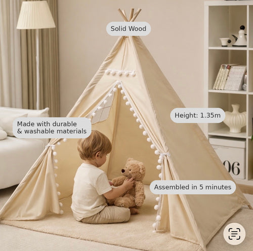 Kids Teepee Tent Beige – Create Their Cozy Corner